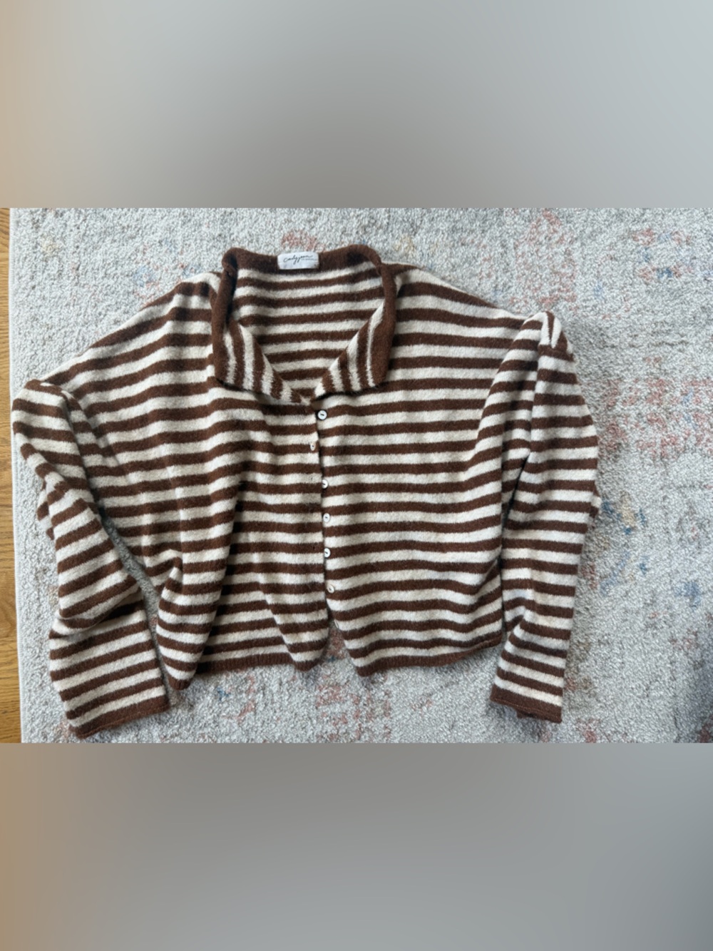 Carly Jean Los Angeles Brown and Cream Striped Button-Up Cardigan